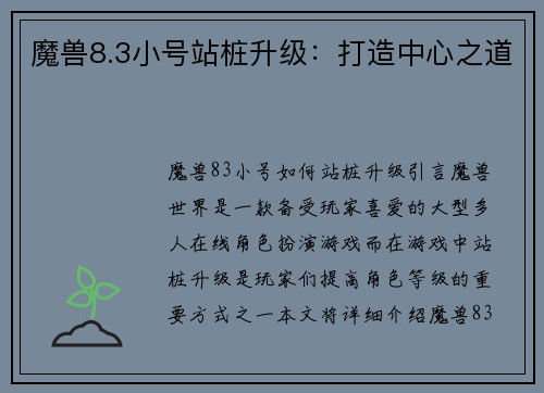 魔兽8.3小号站桩升级：打造中心之道